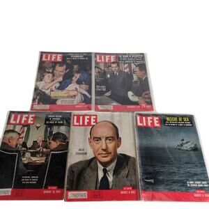 Set of 5 1950s Life Magazines 1952-57 Eisenhower, Andrea Doria, Nixon, Stevenson